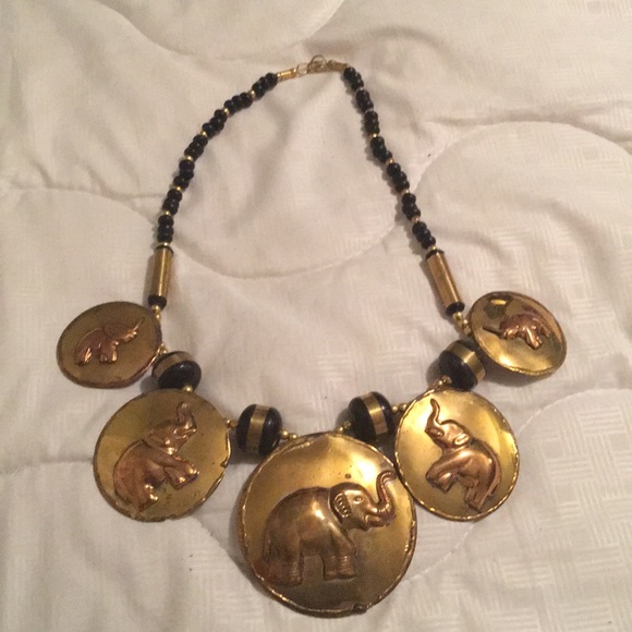 Brass Elephant necklace and earring set - Picture 3 of 5